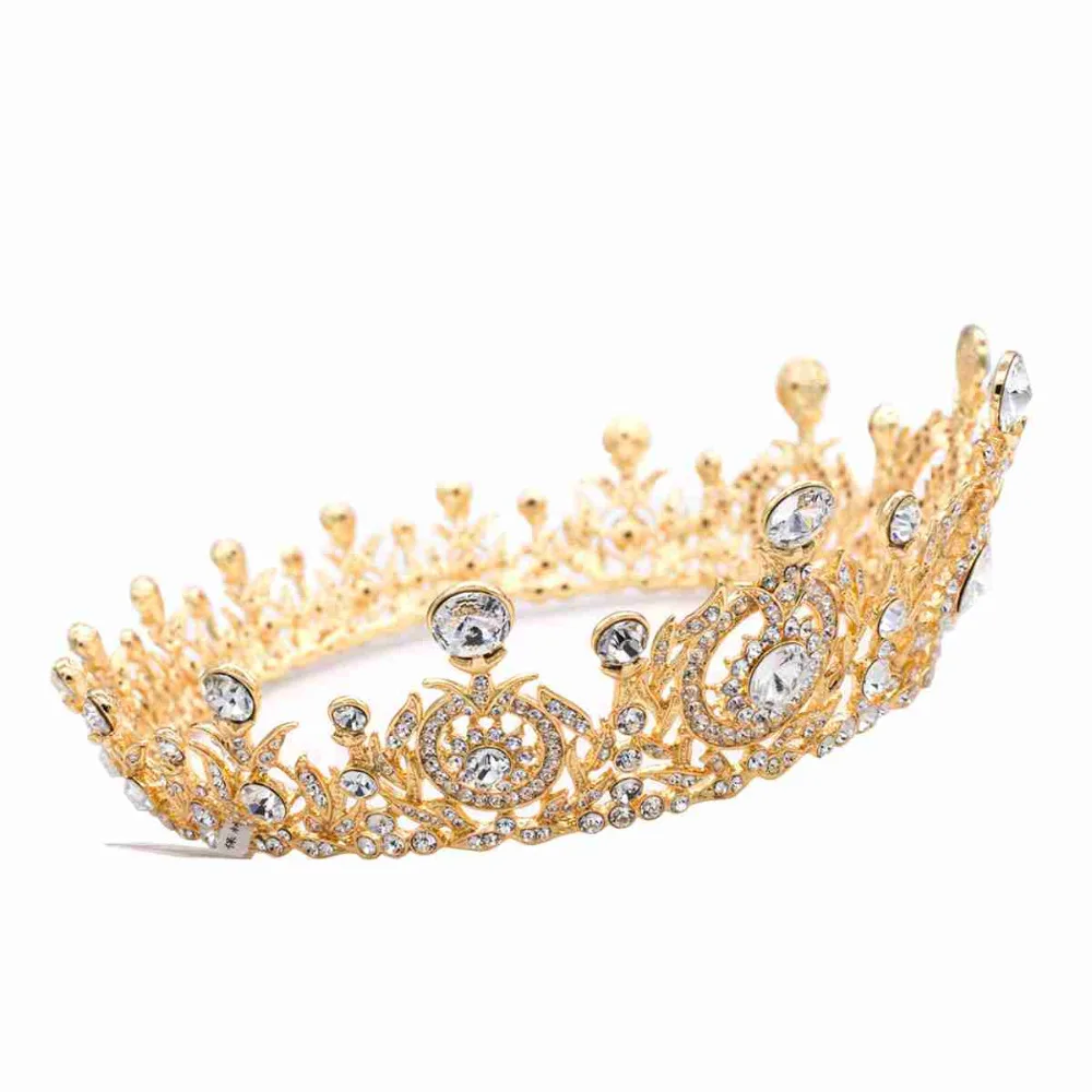 Высококачественная Золотая круглая тиара Корона диадема с австрийскими