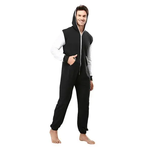 Черный Centuryestar Tmall качественная Пижама Hombre Invierno с капюшоном Combinaison Pyjama Homme Hiver цельная Пижама для взрослых мужчин - Цвет: Черный