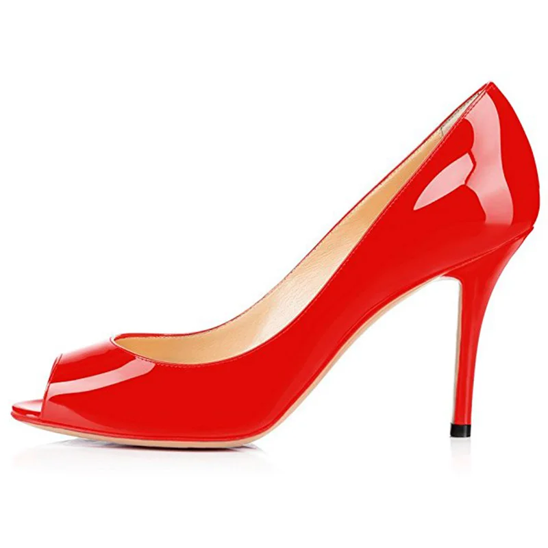 Пикантные осенние женские туфли лодочки с открытым носком цвет красный черный