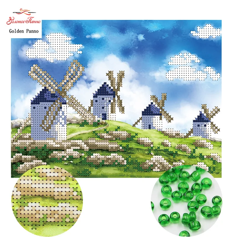 Золотой панно рукоделие DIY Вышивка бисером вышивка крестом напечатанная Точная