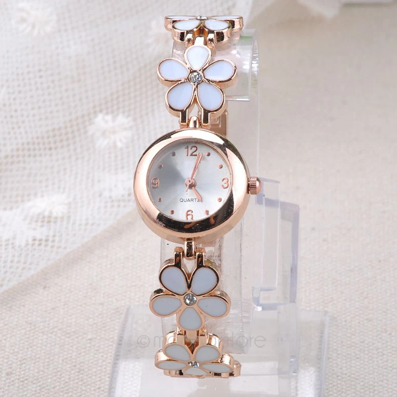 Модные женские часы-браслет с ромашками и цветами из розового золота кварцевые