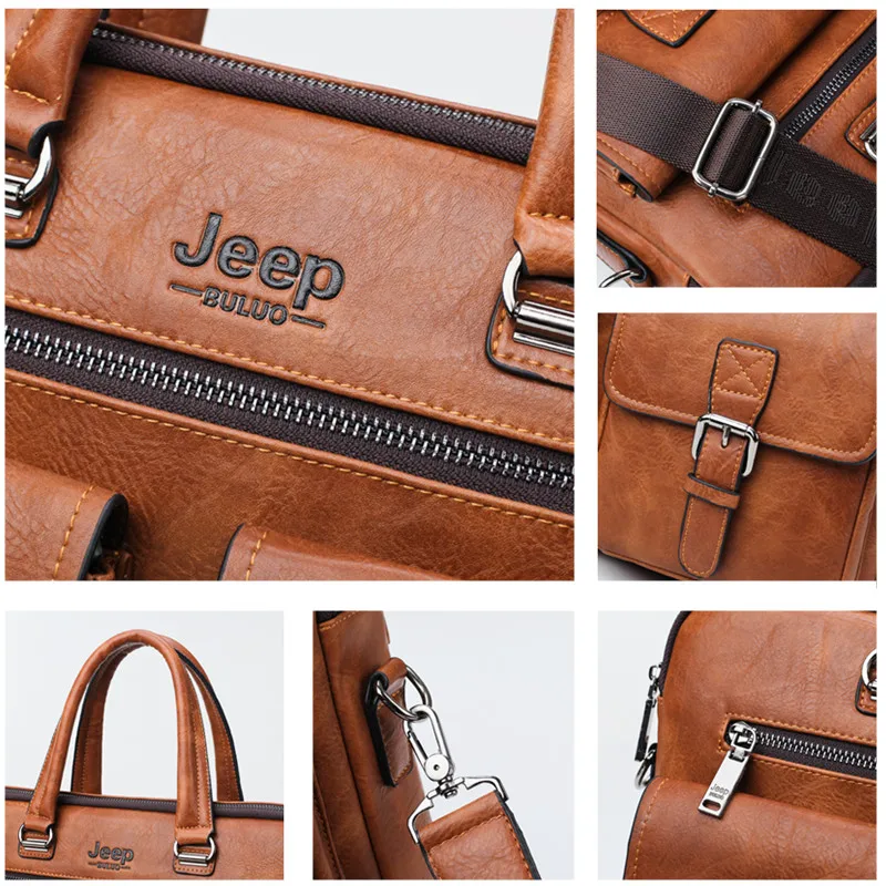 jeep buluo men briefcase bag for 133 inch laptop business bags 2pcs set handbags high quality leather office shoulder bags tote free global shipping