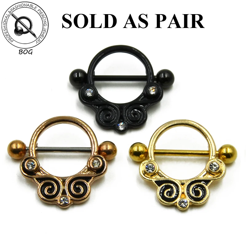 Болото-1 пара 316L хирургические Сталь пирсинг со штангой Племенной Стиль ниппель кольцевой щит Бар, ювелирное изделие для тела с CZ драгоценный камень