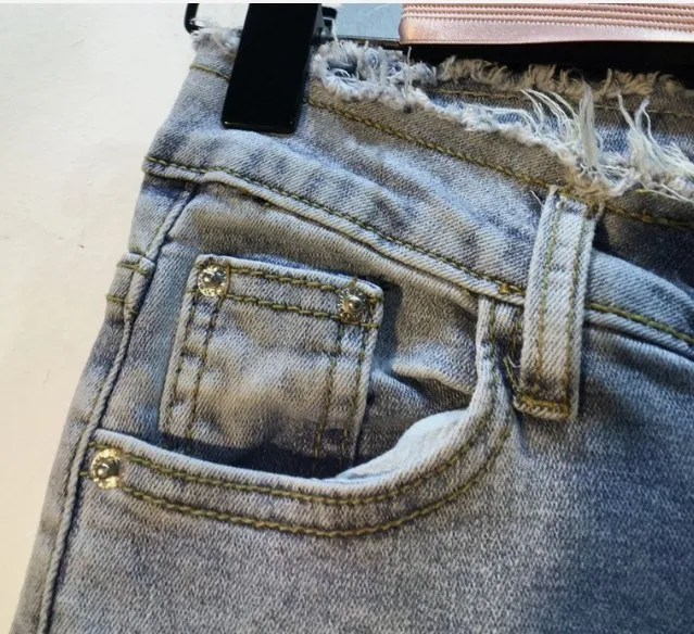 Весна лето 2019 европейские женские новые брюки алмазные бусины с бахромой высокая