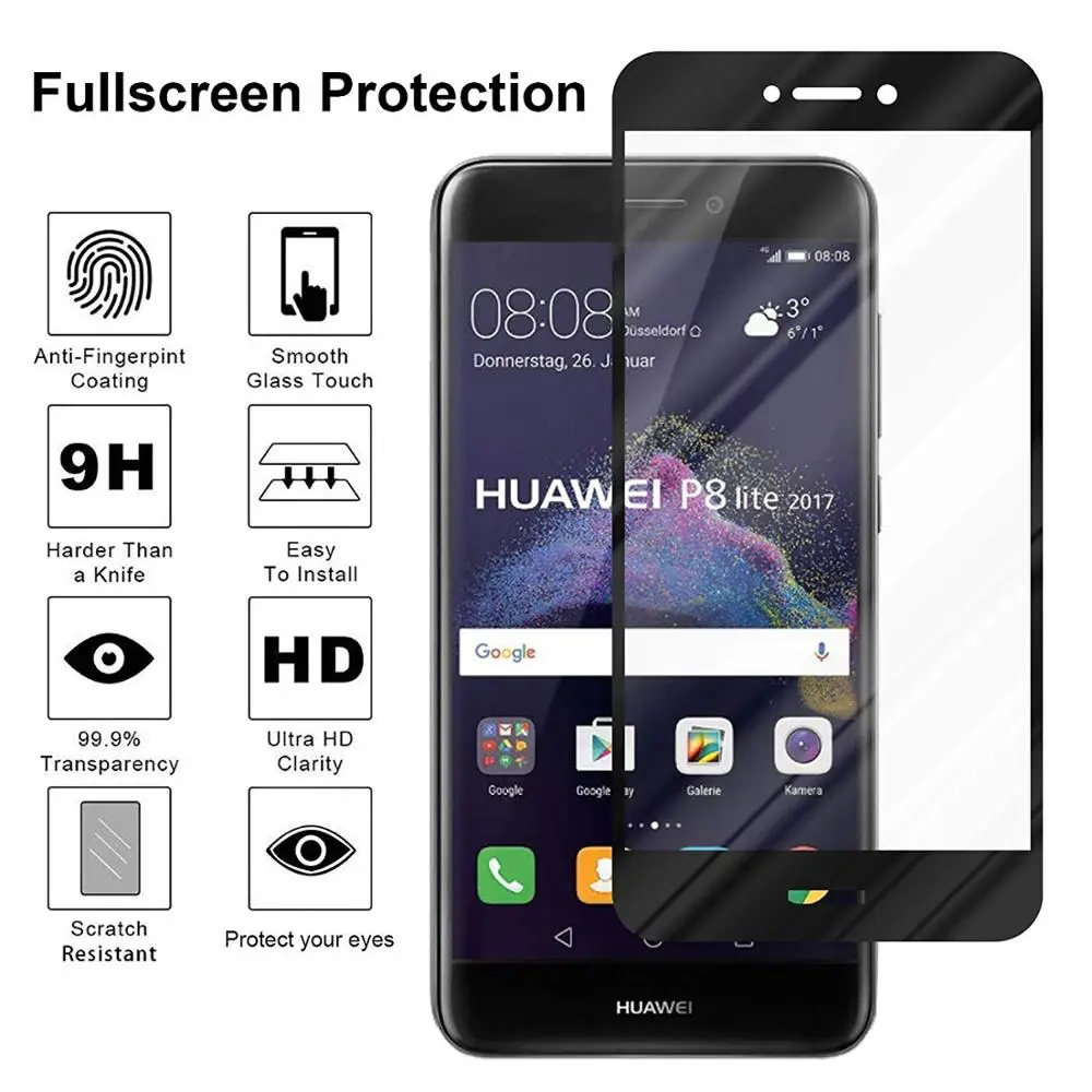 5D полное покрытие из закаленного стекла для Huawei P8 Lite 2017 Защитная пленка Honor 8 HD