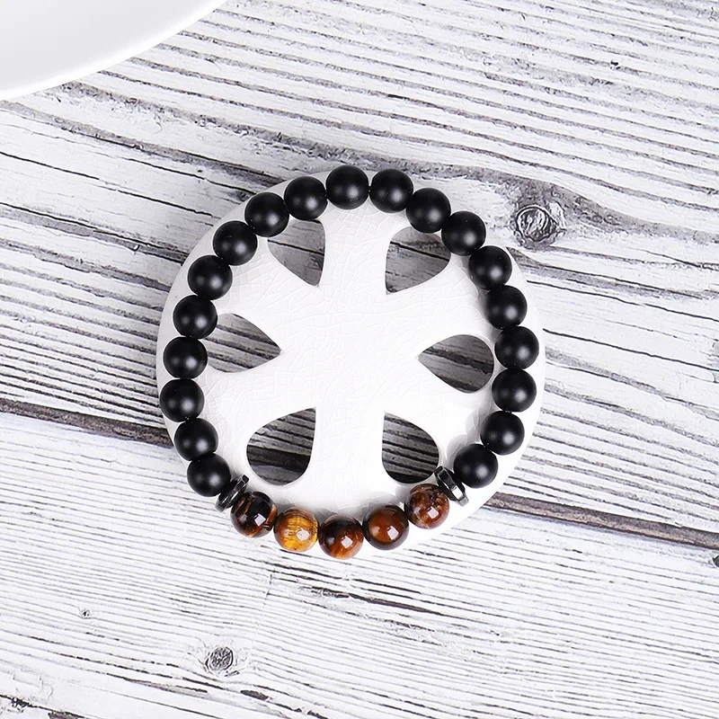 2 шт./компл. мужской модный браслет на удачу матовый с тигровыми камнями и