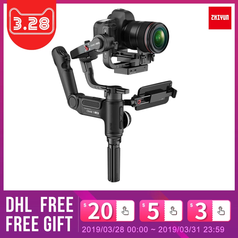 Zhiyun Crane 3 Lab 3 Axis Ручной Стабилизатор для DSLR BMPCC 4 K sony A7M3 Panasonic GH5 Canon PK Ronin S Crane 2