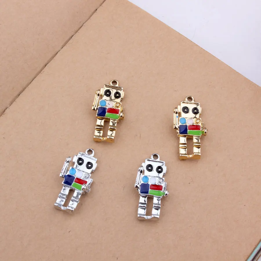 

40pcs 12*27mm DIY jewelry accessories gold-color alloy enamel 3D stereo robot charms pendant for bracelet CH0102