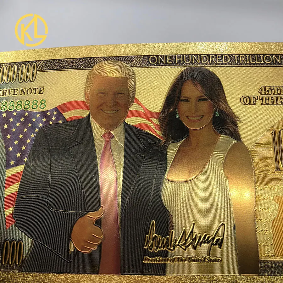 10 шт./лот 999 9 Золотая банкнота Дональд Трамп и первая леди Мелания металлические