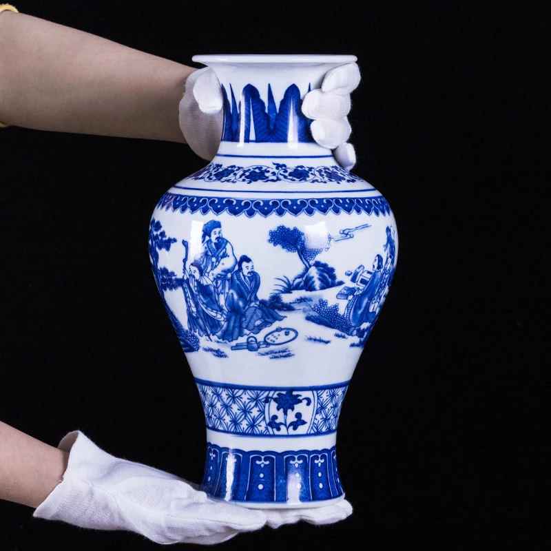 Антикварная синяя и белая керамическая ваза для лица фарфоровые Цветочные