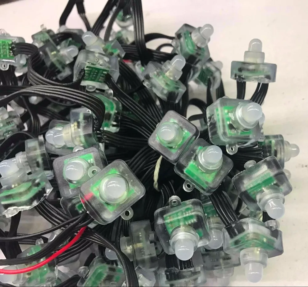 Светодиодный светильник WS2818 RGB квадратный 12 мм IP68 с черным проводом 100 шт.|light string|10