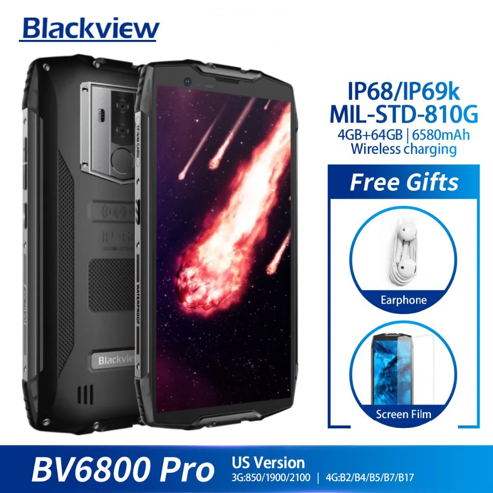 Blackview BV6800 Pro Android 8,0 мобильный телефон 5," MT6750T Octa Core 4 Гб+ 64 6580 мАч водостойкий NFC Беспроводной зарядки смартфон
