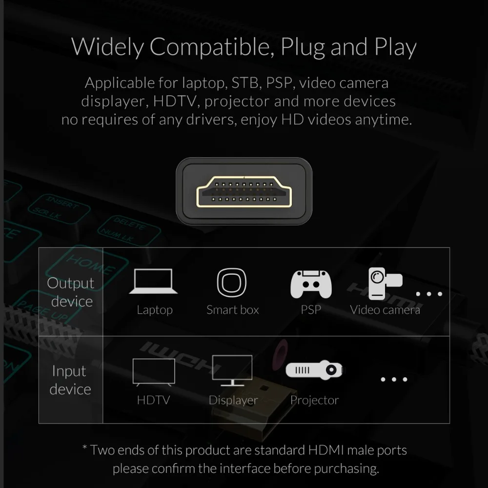 Кабель-адаптер ORICO HDMI в HDMI 2,0 HD 4K HD изображение алюминиевый сплав интерфейс Шасси Кабель для портативных ПК несколько длины кабеля
