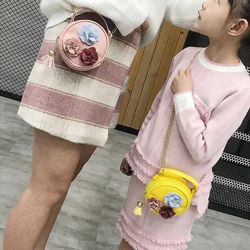 Children Kids Girl Shoulder Crossbody Bag PU Leather Round Chain Zipper For Money LXX9 |