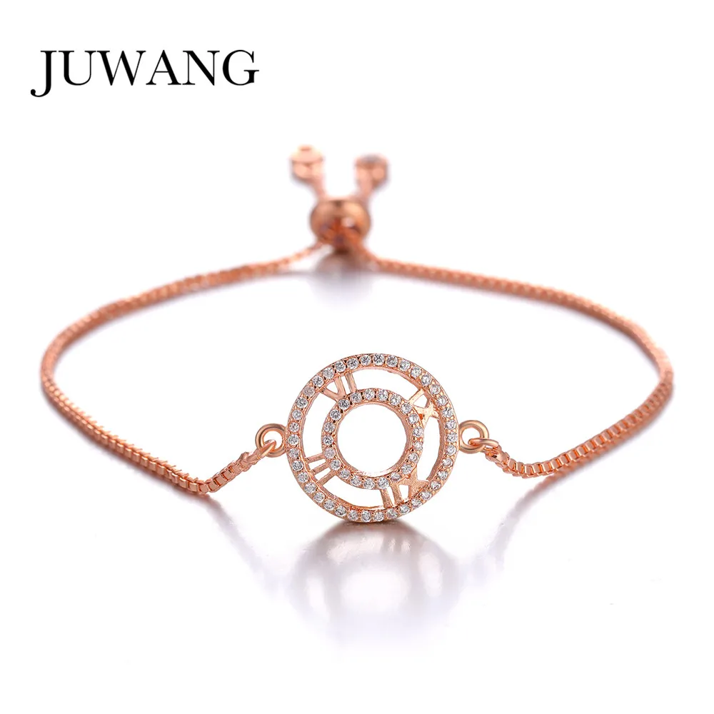 

JUWANG Fashion Luxury Charm Bracelet Cubic Zirconia Round Adjustable Women Wedding High Quality Party Jewelry Friend Gift