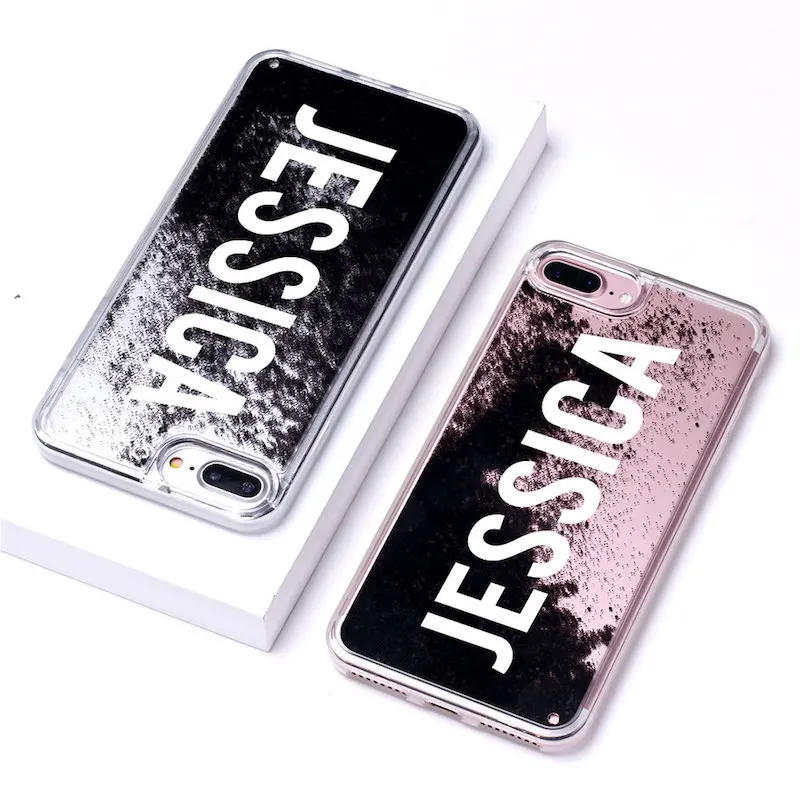 Liquid Glitter Sparkle Silver Rose Gold Name Soft Phone Case For iPhone 6S XS Max 7 7Plus 8 8Plus X 11 Pro Max XR Custom - Color: Font 1-Black Glitter