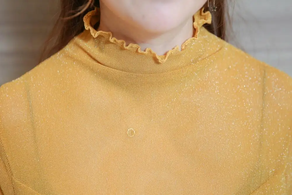 MINSUNDA Plus Size Bright Silk Mesh Sexy T-Shirt Scallop Trim Stretchy Tee Women Long Sleeve Casual Ladies Elegant Basic T-shirt | Женская