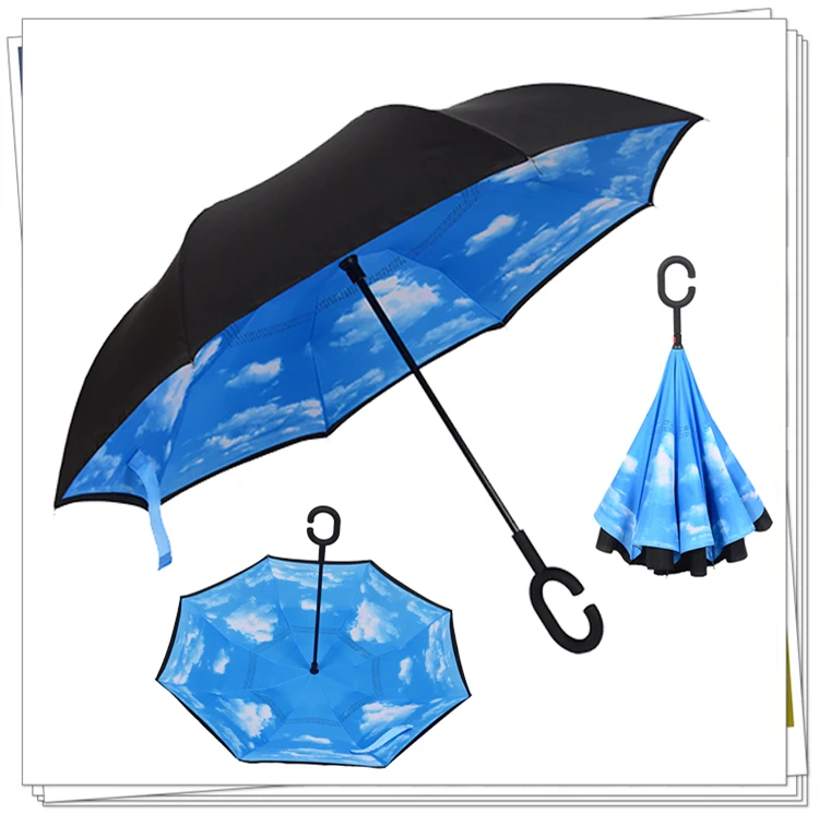 Car Necessary Creative Pretty Windproof Reverse Folding Double Layer Inverted Sturdy Umbrella Distinctive C-Hook Hands-free | Автомобили и