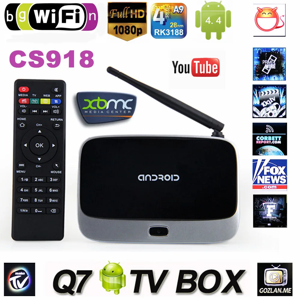 Оригинал CS918 Android 4.4 TV BOX XBMC Fully Loaded MK888 RK3188T Quad core 1 Г/8 Г Smart Media Player Bluetooth Wi Fi Антенны|quad