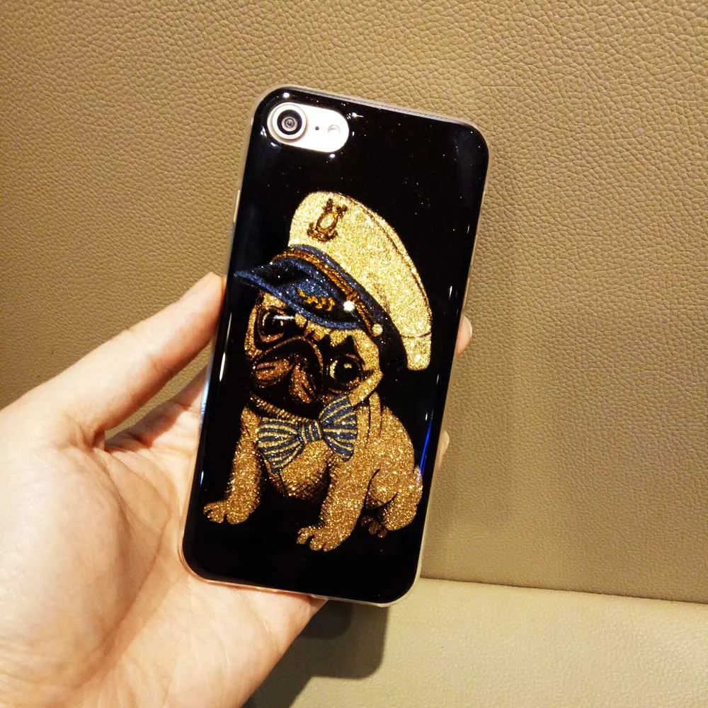 Cute Cartoon Lover Glitter Pug Dog Funda Hard Back Cover Capa Carcasa Coque Hull For iPhone 6 6s Plus 7 8 Case X |