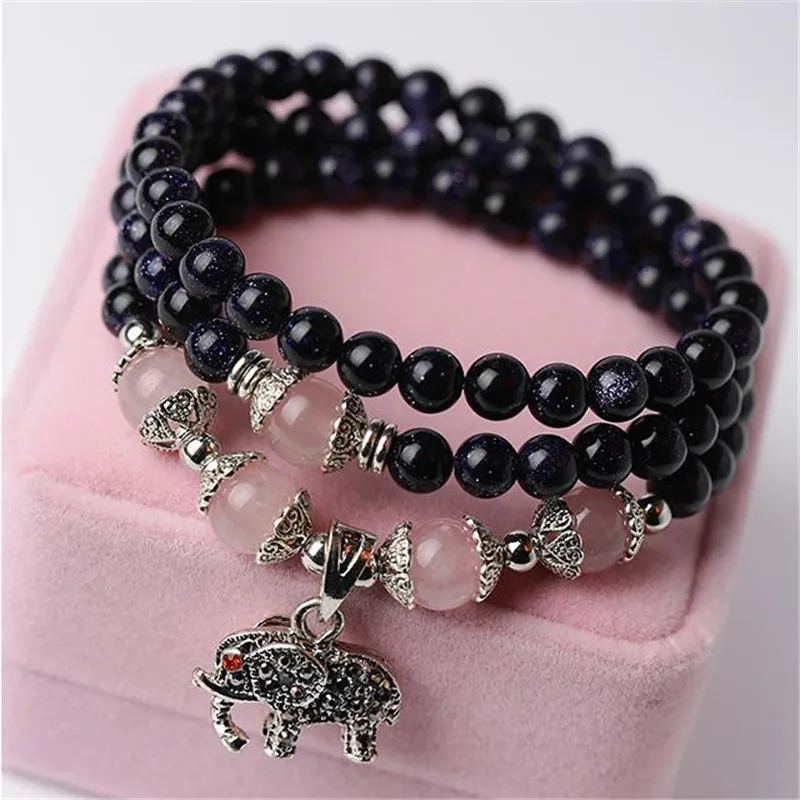 Новый многослойный регулируемый браслет из бисера слон кулон натуральный