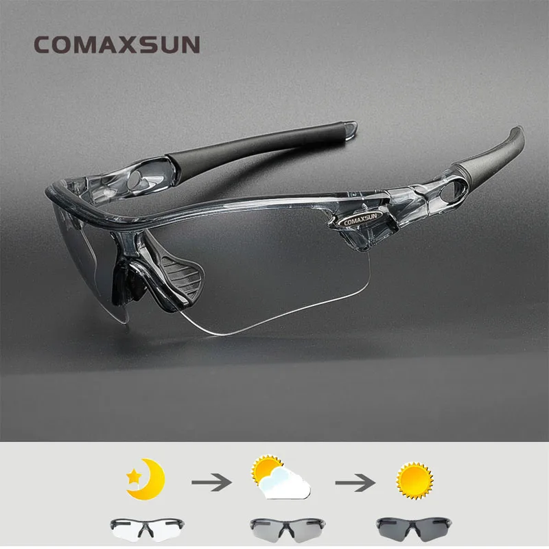 COMAXSUN фотохромные велосипедные очки Обесцвечивающие очки MTB дорожный велосипед спортивные солнцезащитные очки велосипедные очки STS818 - Цвет: Gray Black