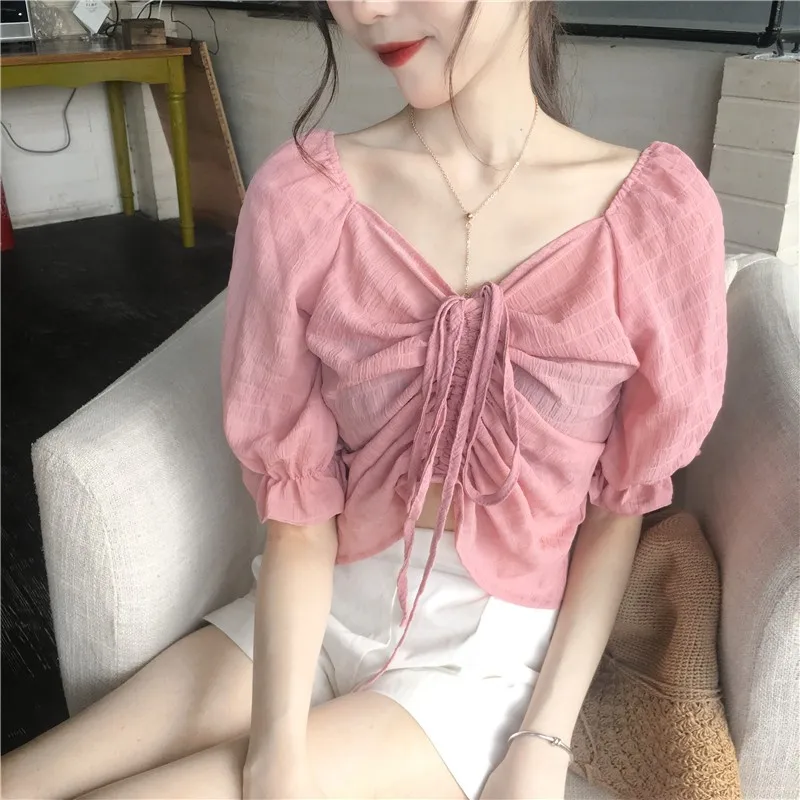 Новинка 2018 модная женская одежда топы летний топ Повседневная Блузка шифоновые