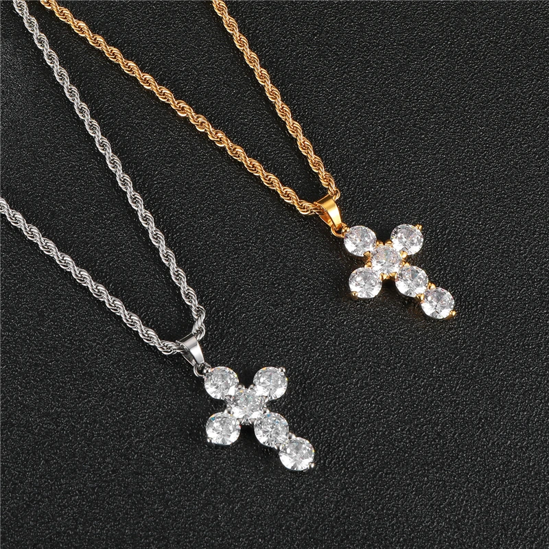 Хип хоп Iced Out Bling из нержавеющей стали крест ожерелья и подвески золотой цвет для