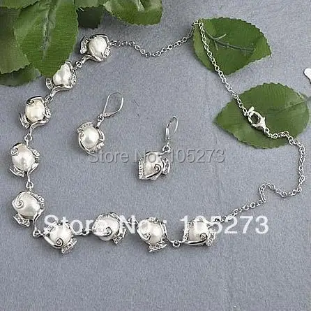 

New Arriver Chirstmas Jewellery ! White Color Natural Baroque Shaper Genuine Freshwater Pearls Necklace Earrings Jewelry Set
