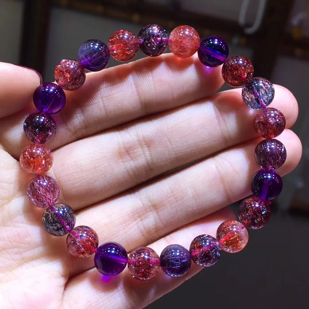

Certificate 8.5mm Natural Super 7 Melody Bracelet Jewelry For Women Anniversary Gift Crystal Round Beads Stretch Bracelet AAAAA