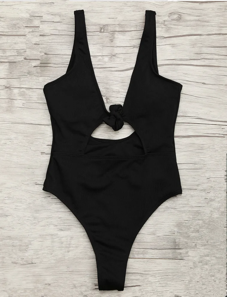 Pacento One Piece Swimsuit Women 2018 Summer Beach Solid Pink White Bikinis Mujer Front Tied Bathing Suit Thong Biquini | Спорт и
