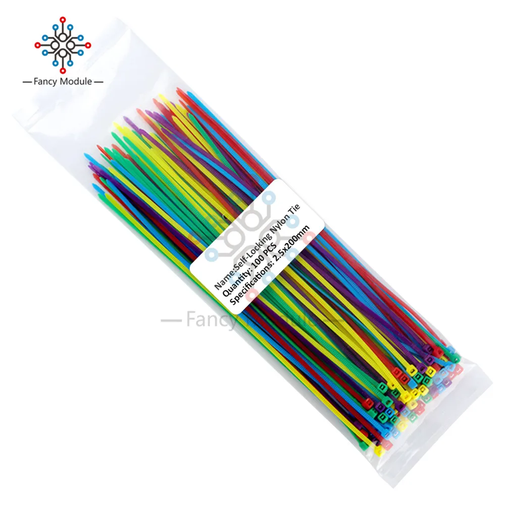 100PC Colorful Nylon Cable Marker Ties 10Colors 2.5*100mm 2.5*150mm 2.5*200mm Label Wire Straps Self-Locking Plastic | Обустройство