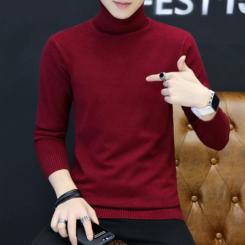 

2019 Autumn Winter New Turtleneck Sweater Men Solid Knitted Pullover Homme Casual Basic Pull Quality Soft Slim Fit Sweaters Male