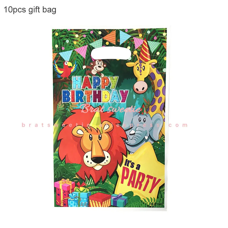 zoo gift bag Шагающие воздушные шары с животными Милая кошка панда динозавр Тигр Жираф джунгли вечерние детские мальчики девочки декорации с днем рождения воздушные шары - Цвет: zoo gift bag