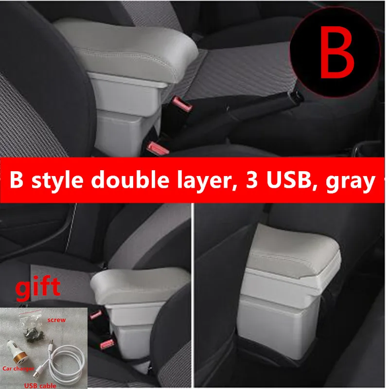 B style gray Для Skoda Yeti Octavia A5 подлокотник коробка центральный магазин содержимое Коробка Чехол для хранения USB интерфейс украшения аксессуары 2008-2010 - Название цвета: B style gray