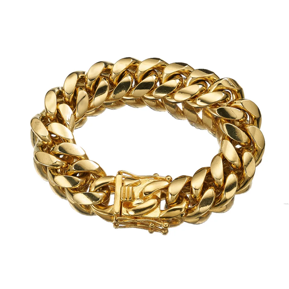 

Trendy 16mm Gold Tone Miami Cuban Curb Link Chain Mens Boys Stainless Steel Necklace Or Bracelet Bangle Dragon Lock Clasp 7"-40"