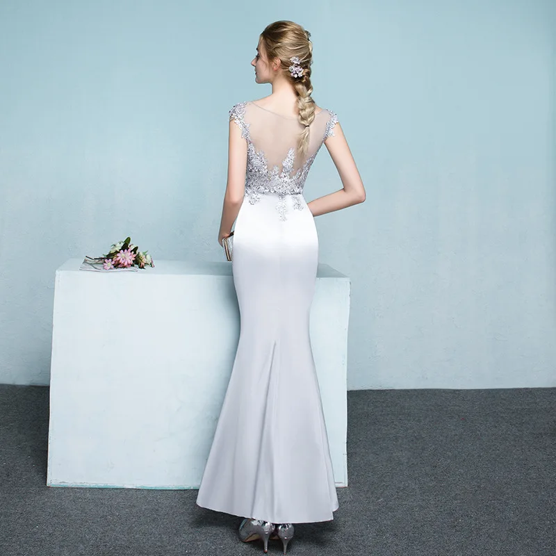 В наличии серое сексуальное прозрачное кружевное платье с бисером Vestidos De Festa Longo