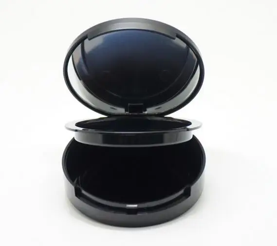 Черная пустая банка для пудры с зеркалом косметическая пластиковая пудра