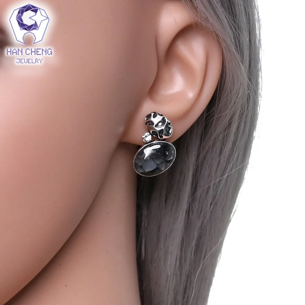 HanCheng Новые Модные Винтажные Посеребренные стразы круглые серьги клипсы с опалом