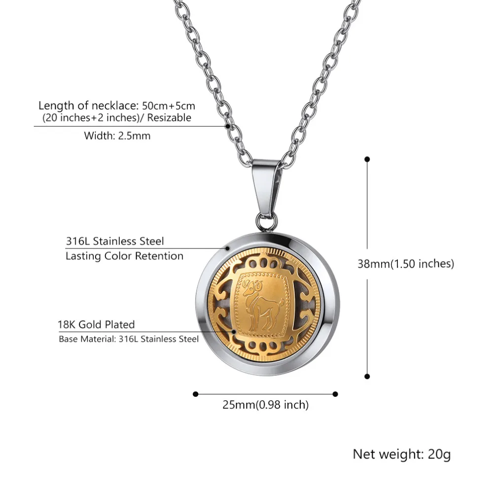 PROSTEEL Aries Zodiac Sign Necklaces &amp Pendants Round Gold Color Constellations DIY Jewelry Men/Women Birthday Gift PSP3280GJ | Украшения