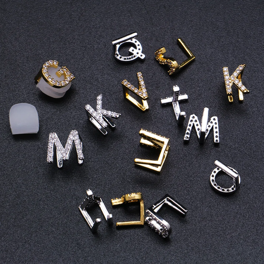 Циркониевый камень CZ Pave Bling Iced Out одна буква зубы Grillz для мужчин имя грили Косплей вечерние рэппер ювелирные изделия золото серебро