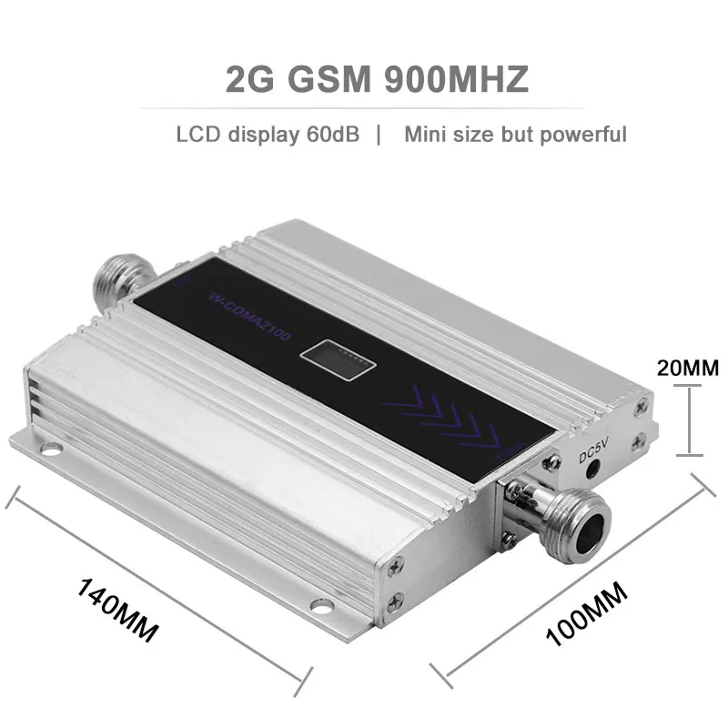 Усилитель сотового сигнала GSM 900 МГц 60 дБ телефона 2G с ЖК дисплеем и Whip антенной