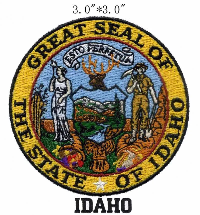 

Idaho State Seal 3.0" wide embroidery patch for flower embroidery fabric/embroidered star patches/iron on patches