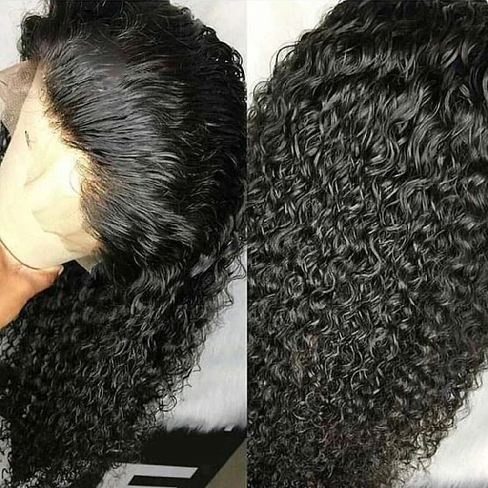 Кудрявые 150% полные парики шнурка бразильские волосы remy Предварительно
