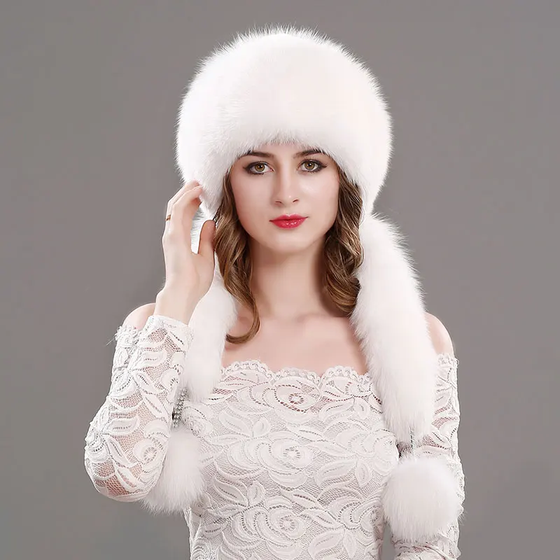 03 white Шапка из натурального Лисьего меха, женская вязаная шапка с помпоном, вязаная шапка из натурального меха кролика Рекс, верхняя шапка бини для женщин, зимняя женская шапка - Цвет: 03 white