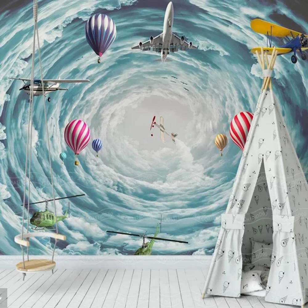 

3D Stereoscopic Aircraft Airplane Hot Air Balloon Kids Bedroom Children Room Living Room Abstract Murals Photo Wallpaper Rolls