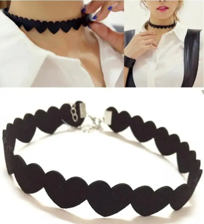 Лидер продаж ткань полиэстер бархат колье Сердце Форма черный короткое для