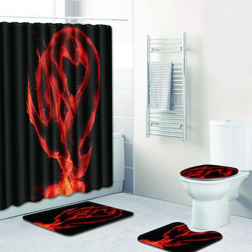 MeterMall 4pcs/set Anime Toilet Polyester Cover Mat Non Slip Floor Set Bathroom Shower Curtain Bath Suits | Дом и сад