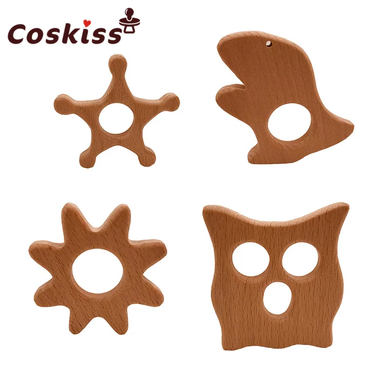 Детский деревянный Прорезыватель для зубов в форме животного Натуральный