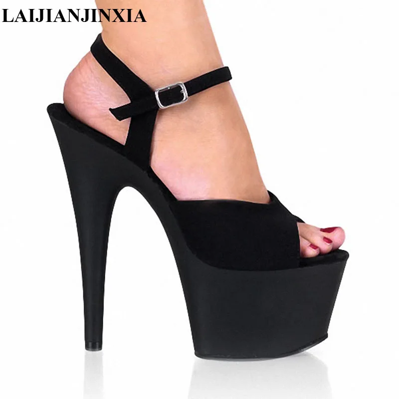 

LAIJIANJINXIA New Sexy 17Cm High Heels Women Sandals 7Cm Platform Open Toe Ankle Straps Summer Shoes For Women Ladies Shoes
